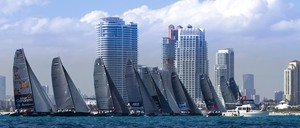 Start of the fifth regatta off Miami beach this afternoon. It doesn’t get much better than this! - ORACLE Miami Cup photo copyright Nico Martinez / RC 44 Class Association http://www.rc44.com taken at  and featuring the  class