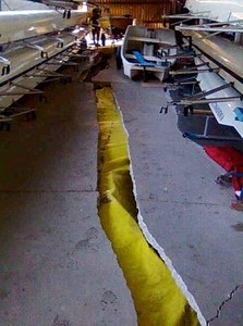 Cracked floor rowing club interior at Kerrs Reach photo copyright SW taken at  and featuring the  class
