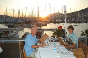 Traveler crew enjoying dinner in Bodrum in Turkey photo copyright SY Traveler taken at  and featuring the  class