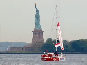 Uniquely Singapore pass the Statue of Liberty - Clipper 09-10 Race 10 Jamaica to New York photo copyright Clipper Ventures PLC . http://www.clipperroundtheworld.com taken at  and featuring the  class