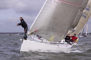 J109 Jeez Louise hits the start line at speed - Warsash Spring Series photo copyright Eddie Mays - copyright http://www.eddiemays.com taken at  and featuring the  class