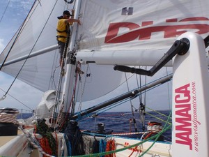 Up the mast on Jamaica - Clipper 09-10 Race 10 Jamaica to New York photo copyright Clipper Ventures PLC . http://www.clipperroundtheworld.com taken at  and featuring the  class