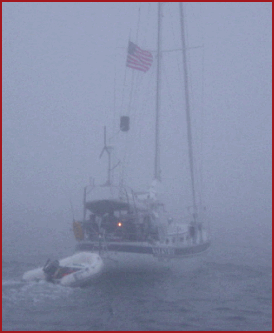 Keep a sharp lookout when in or near areas of low visibility. Other vessels may not use proper lights or whistle signals. Stop or anchor when in doubt. (photo courtesy of www.sailcharbonneau.com) © Blaine Parks