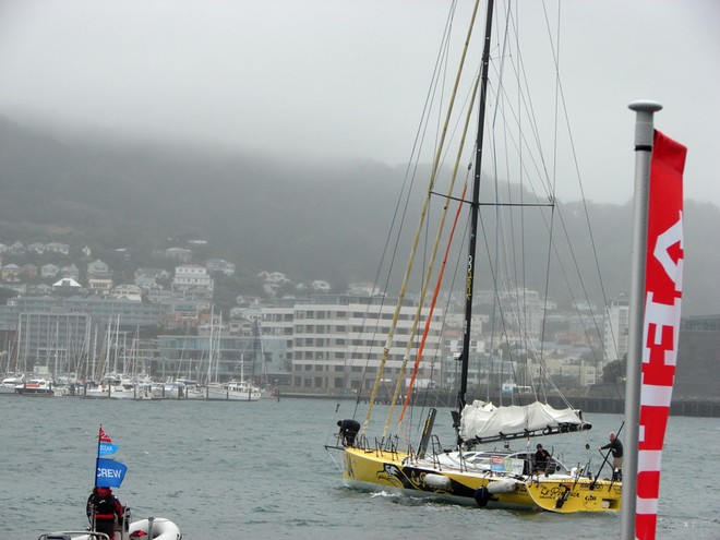 Brad Van Liew, sailing Le Pingouin, leaves Queens Wharf for the start of the Ocean Sprint 3 in Wellington on Sunday. - Velux 5 Oceans © Genevieve Howard