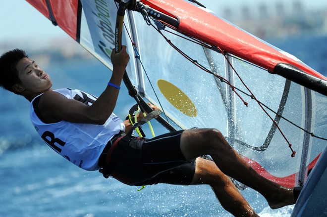 Wonwoo Cho (KOR) heals the hurt from 2010 and wins the boy’s RS:X ISAF Youth Worlds gold. ISAF Youth Worlds 2011 &copy; Sime Sokota/ISAF Youth Worlds