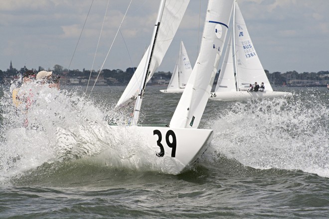 Perfect Balance blasts through a wave. - 2011 Etchells Victorian State Championships ©  Alex McKinnon Photography http://www.alexmckinnonphotography.com