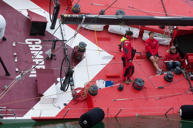 Camper undergoes a pulldown test to measure stability/righting moment in Auckland’s Viaduct Harbour © Emirates Team New Zealand http://www.etnzblog.com