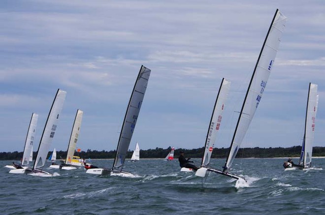 Jack Benson off to a flying start with Steven Brewin in hot pursuit - Sail Sydney 2011 © Robin Evans
