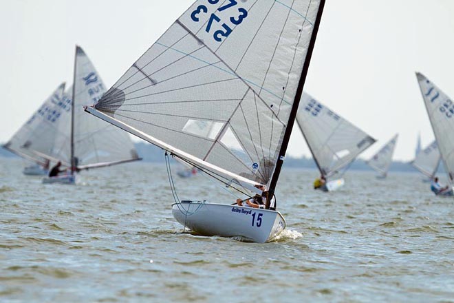 Vasilij Zbogar (SLO) takes the lead in race three  - Delta Lloyd Regatta 2011 Finn &copy; Margje Tempelaars