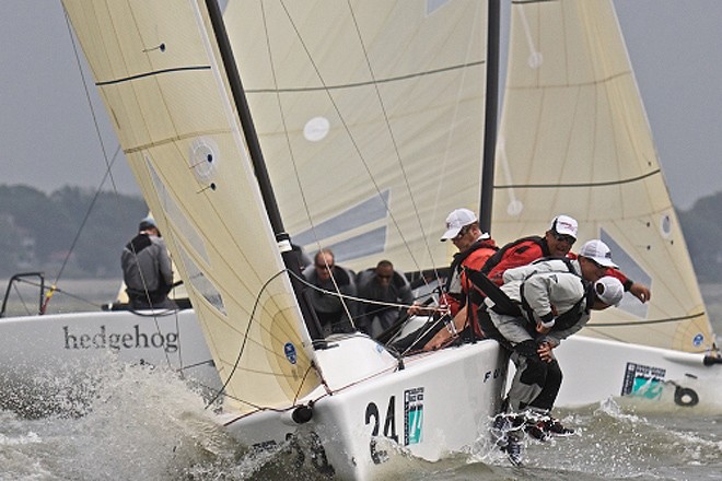 Full Throttle (Chicago, IL) crosses Hedgehog (Bermuda) practicing in 20-25 knots  - Charleston Race Week 2011 © Meredith Block/ Charleston Race Week http://www.charlestonraceweek.com/