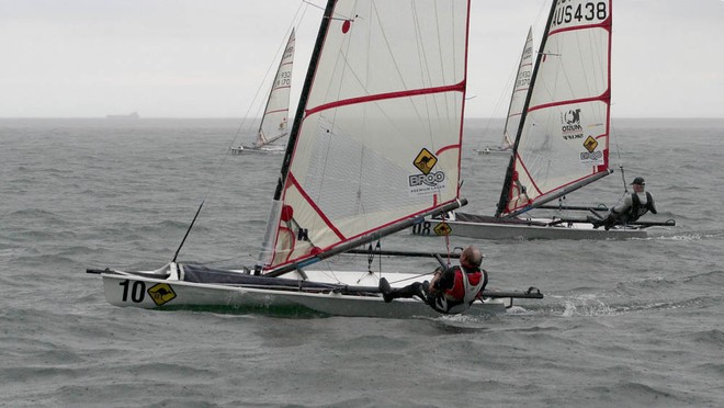 Australians Russ Evans and Richard Ekberg aside by side, which is exactly where they are in the standings, too!. - Musto Performance Skiffs Worlds ©  John Curnow