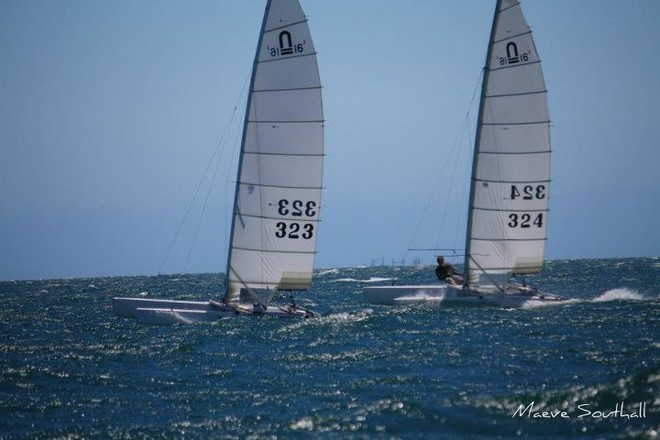 Nacra 16sq, Warren Guinea leads Jared Potter  - 33rd Nacra Catamaran Nationals © Maeve Southall