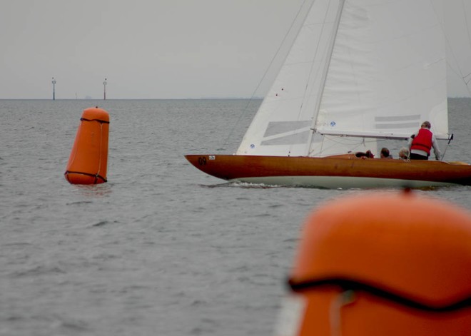 Johan Palmquist’s Galejan II leads the fleet to the top mark for the first work. - Dragon World Championships ©  John Curnow