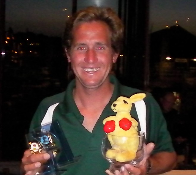 scott and mascot collecting 3rd Prototype to finish - Uk mini fastnet Race © James Gair