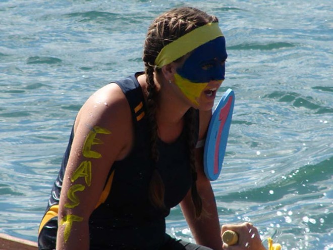 Racers in the school team heats of the NZCT Dragon Boat Festival in Wellington harbour waterfront on Sunday. - NZCT Dragon Boat Festival, Wellington © Genevieve Howard