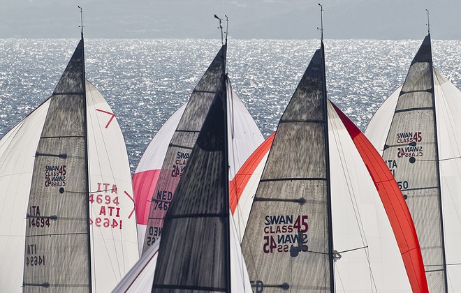 Over the top of the Swan Class 45s masts at the 2010 Rolex Swan Cup  ©  Nautor's Swan