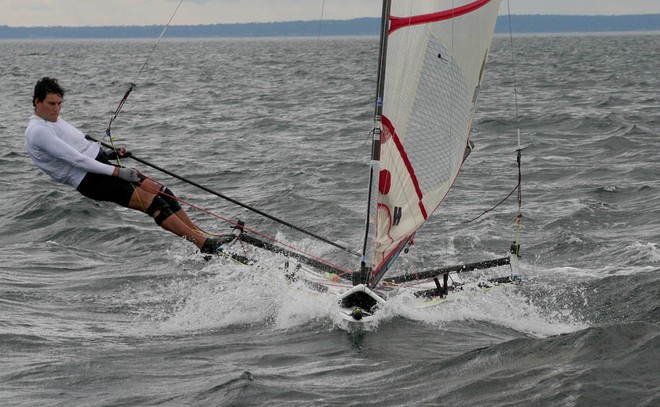 Dave Posten from Great Britain with the decks submerged. - Musto Performance Skiffs Worlds ©  John Curnow