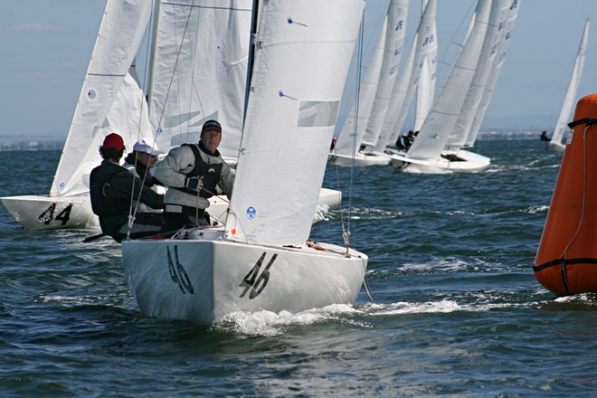 John Bertrand’s Triad at the top mark. - 2011 Victorian Etchells Championships ©  Alex McKinnon Photography http://www.alexmckinnonphotography.com