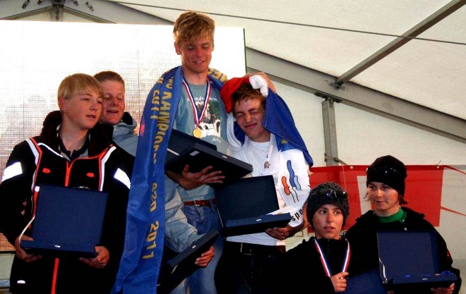 Pieter Goedhart and Lars van Stekelenborg (NED), Floris and Laurens van de Werken (NED) and Linda Fahrni and Maja Siegentahler (SUI)     - Dutch 420 National Championship 2011 © Evert Jan van Garderen