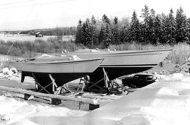 Old Swans in the snow at the factory in the 60’s  ©  Nautor's Swan