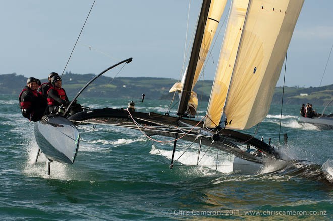 Emirates Team New Zealand two boat testing with their SL33s. 11/7/2011 © Chris Cameron/ETNZ http://www.chriscameron.co.nz