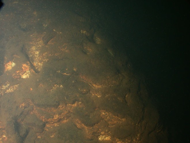 Digital underwater photographs of area around the pink terrace structures in Lake Rotomahana, New Zealand. Taken using equipment developed with funding from the US National Science Foundation and WHOI.  Digital underwater camera developed by Mr. Mark Olsson of DeepSea Power & Light, San Diego, CA, USA.  <br />
(Photo by Dan Fornari, Woods Hole Oceanographic Institution) <br />
 © Woods Hole Oceanographic Institution (WHOI) http://www.whoi.edu/