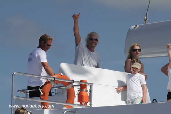 Sir Richard Branson racing his 105ft catamaran Neckar Belle at the BVI Spring regatta © Ingrid Abery http://www.ingridabery.com