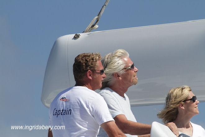 Sir Richard Branson racing his 105ft catamaran Neckar Belle at the BVI Spring regatta © Ingrid Abery http://www.ingridabery.com