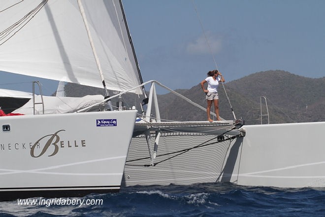 Sir Richard Branson racing his 105ft catamaran Neckar Belle at the BVI Spring regatta © Ingrid Abery http://www.ingridabery.com