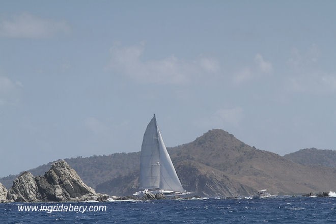 Sir Richard Branson racing his 105ft catamaran Neckar Belle at the BVI Spring regatta © Ingrid Abery http://www.ingridabery.com