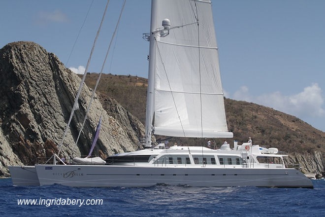 Sir Richard Branson racing his 105ft catamaran Neckar Belle at the BVI Spring regatta © Ingrid Abery http://www.ingridabery.com