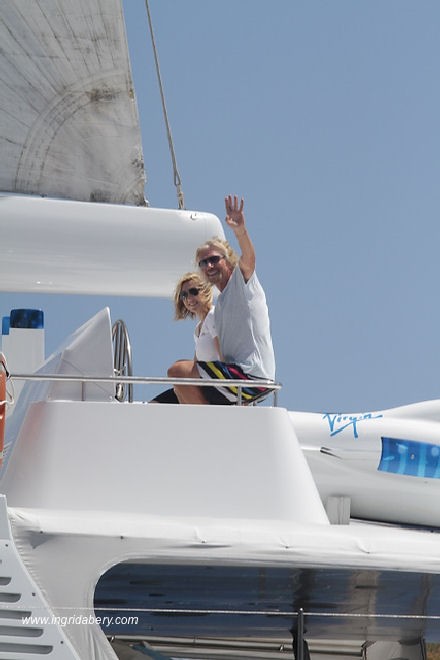 Sir Richard Branson racing his 105ft catamaran Neckar Belle at the BVI Spring regatta © Ingrid Abery http://www.ingridabery.com