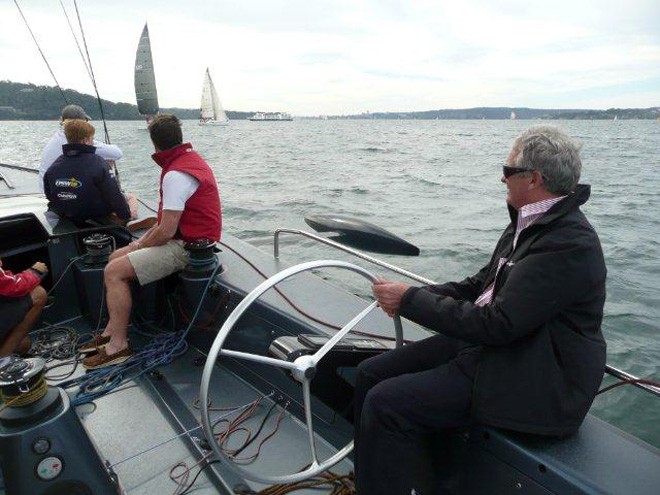 Radical rotation: Ian Oatley’s radical new Grand Prix racer, Q, sails up Sydney Harbour   © Blue Robinson