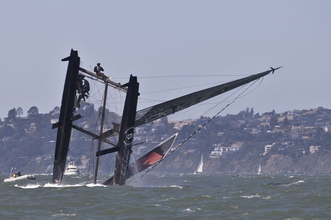 The Russell Coutts capsize triggered a world media frenzy © ACEA - Photo Gilles Martin-Raget http://photo.americascup.com/