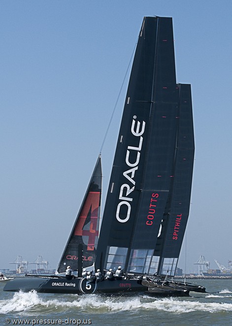 Oracle Racing’s newly painted A 45s get some play time on SF Bay © Erik Simonson www.pressure-drop.us http://www.pressure-drop.us