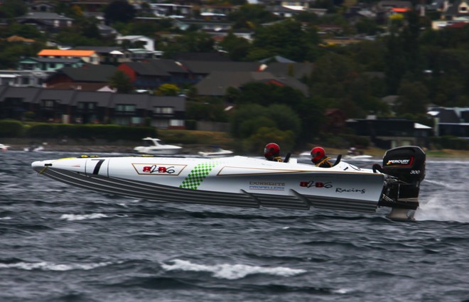 ’Back2Bay6’ driven by Glenn and Chris Powell win their first race in their new boat - Round One of the Rayglass NZ Offshore Powerboat Series<br />
Thunder on the Lake - Taupo  January 22nd 2011<br />
 © Cathy Vercoe LuvMyBoat.com http://www.luvmyboat.com
