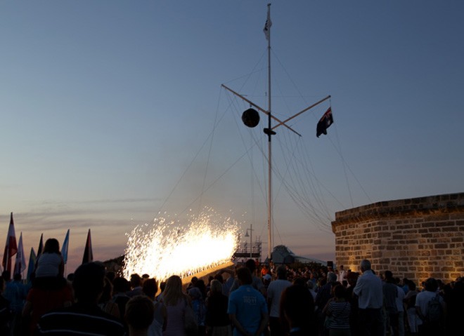 Spectators look on as fireworks signify the opening of the 2011 ISAF Sailing World Championships on December 2, 2011 in Perth, Australia. © Paul Kane /Perth 2011 http://www.perth2011.com