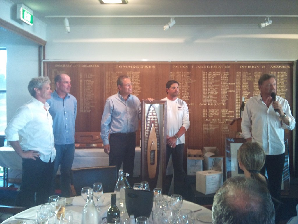 Australian Champions - Triad at Presentation Dinner with Tim Clark, Geelong Fleet Captain and Rex Gorrell Prestige (Event Sponser) Representative Brett Gorrell - International Etchells Australian Championships 2011 photo copyright Mandy McEvoy taken at  and featuring the  class