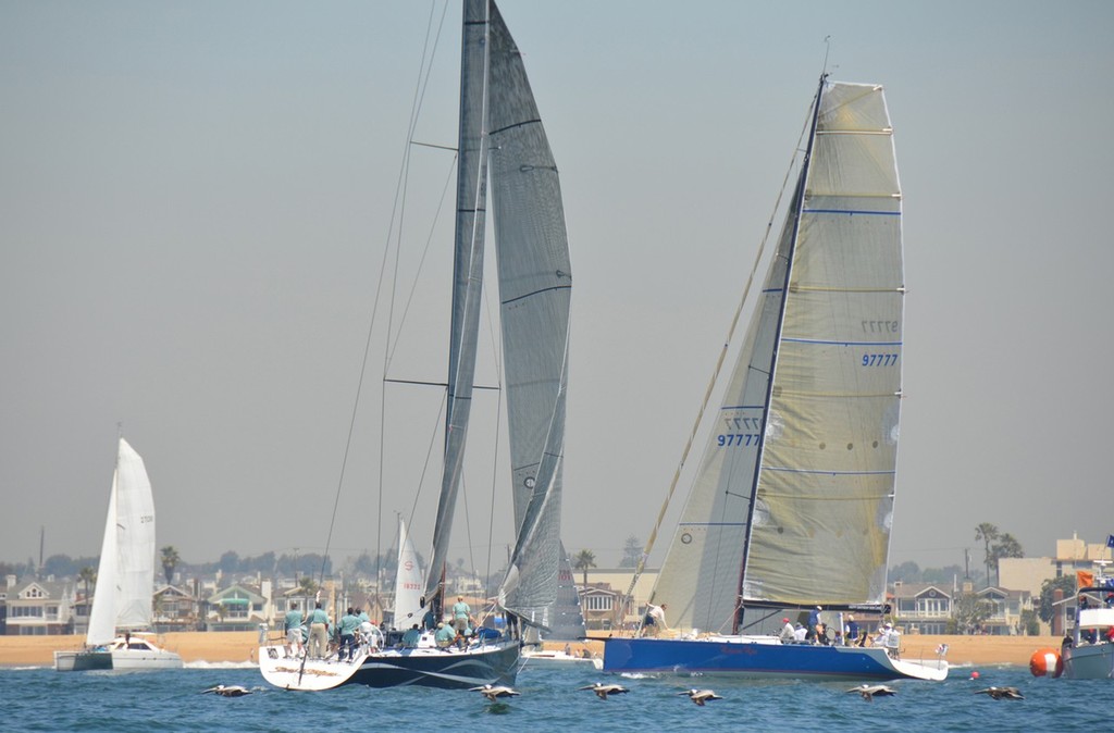 Stars & Stripes and Medicine Man maneuver for position before the start of the 2011 Newport to Ensenada race. - 2011 Newport to Ensenada Race photo copyright Tony Di Pietra taken at  and featuring the  class