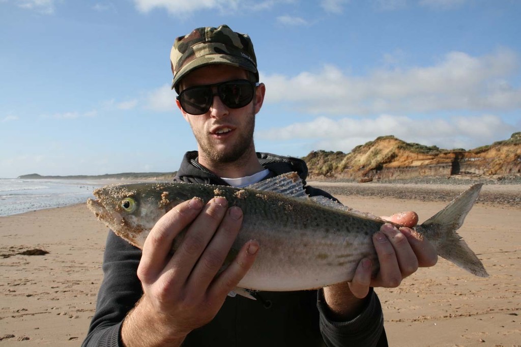 Elliot McIntee with a nice beach caught Cocky salmon. © Carl Hyland - copyright
