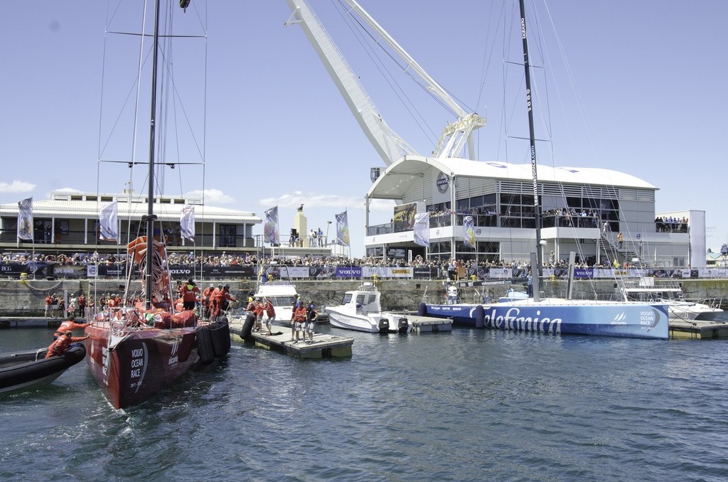 Camper with Emirates Team New Zealand,  finishes second on leg 1 of the Volvo Ocean Race 2011-12 from Alicante, Spain to Cape Town, South Africa, at 10:48:04 UTC. ©  Marc Bow / Volvo Ocean Race