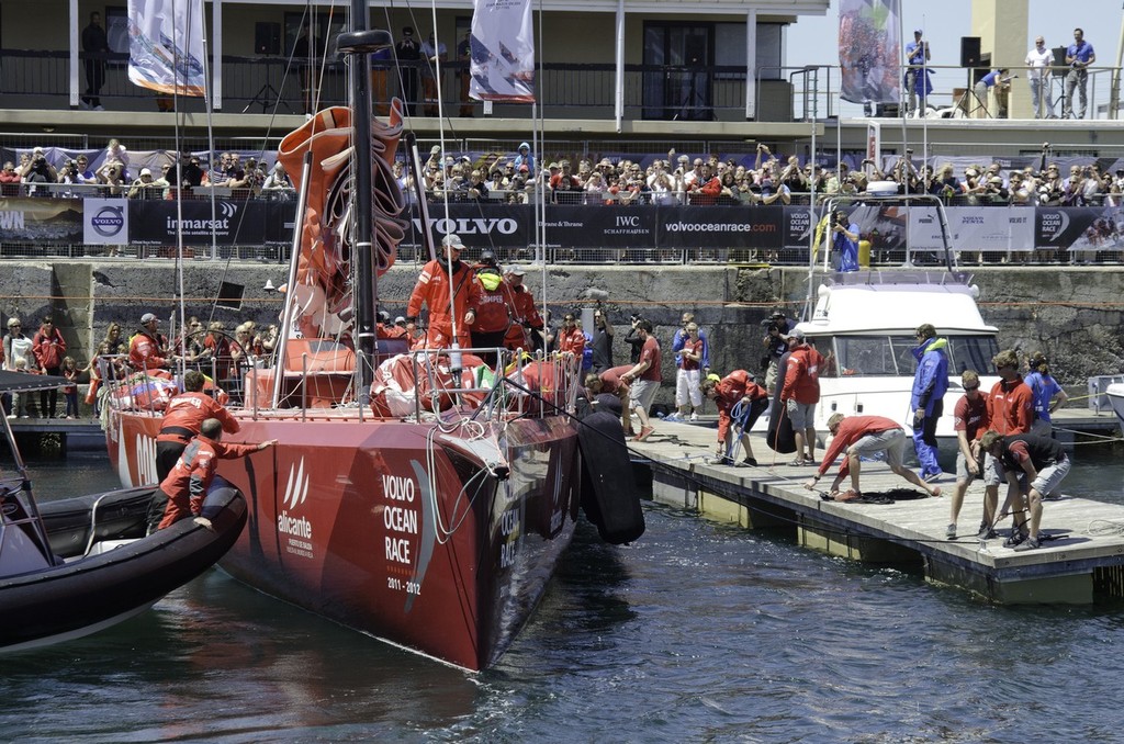Camper with Emirates Team New Zealand,  finishes second on leg 1 of the Volvo Ocean Race 2011-12 from Alicante, Spain to Cape Town, South Africa, at 10:48:04 UTC. ©  Marc Bow / Volvo Ocean Race