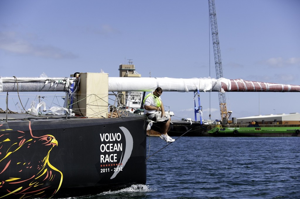 Abu Dhabi Ocean Racing arrives on a ship in Cape Town, after retiring from leg 1. (Photo Credit Must Read: PAUL TODD/Volvo Ocean Race) photo copyright Paul Todd/Volvo Ocean Race http://www.volvooceanrace.com taken at  and featuring the  class