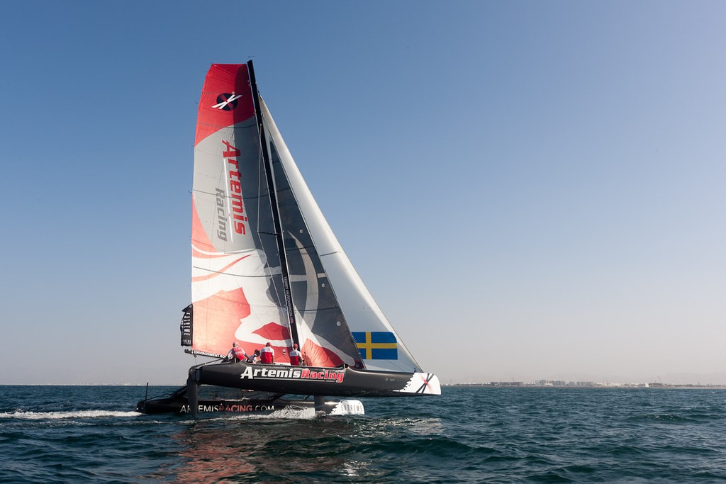 Practice day, 19th of February. Extreme Sailing Series, Act 1, Muscat, Oman (22 - 24 February 2011)- © Sander van der Borch / Artemis Racing http://www.sandervanderborch.com