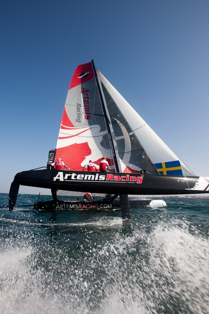 Practice day, 19th of February. Extreme Sailing Series, Act 1, Muscat, Oman (22 - 24 February 2011)  © Sander van der Borch / Artemis Racing http://www.sandervanderborch.com