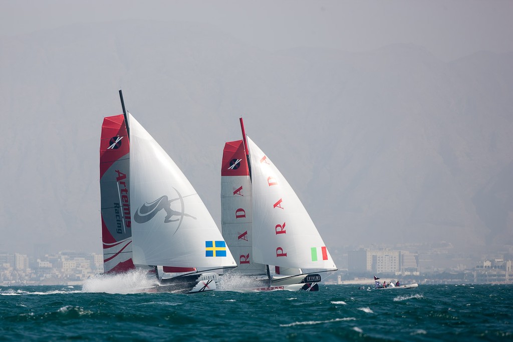 Second day of Racing, 21st of February. Extreme Sailing Series, Act 1, Muscat, Oman (20 - 24 February 2011)  © Sander van der Borch / Artemis Racing http://www.sandervanderborch.com