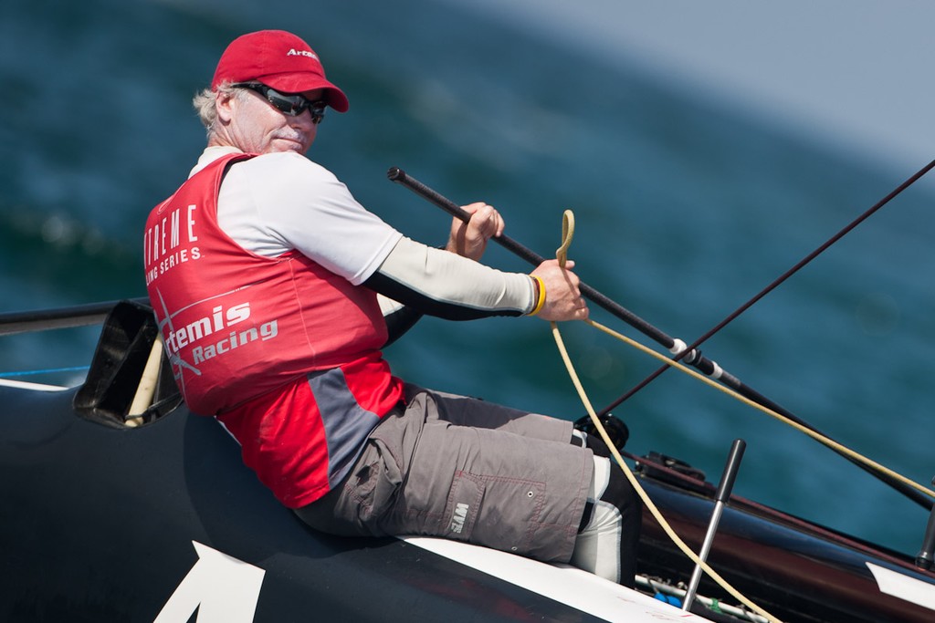 Terry Hutchinson, helmsman of Artemis Racing. 23rd of February, Day 4 of the Extreme Sailing Series, Act 1, Muscat, Oman (20 - 24 February 2011)  © Sander van der Borch / Artemis Racing http://www.sandervanderborch.com