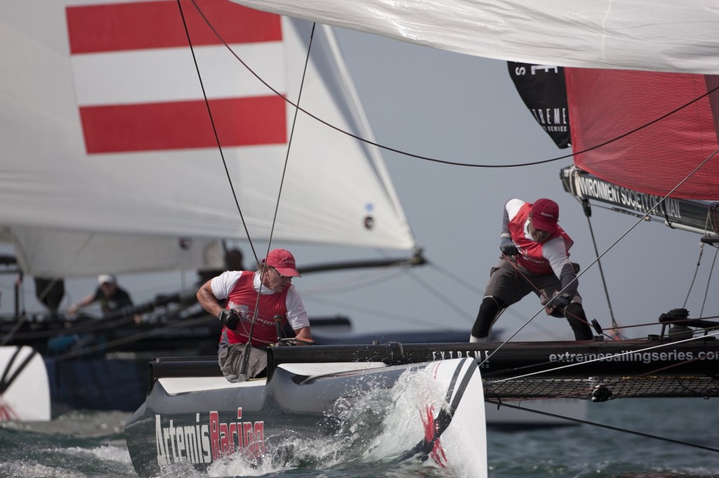 Artemis Racing in race mode - Extreme Sailing Series © Lloyd Images http://lloydimagesgallery.photoshelter.com/