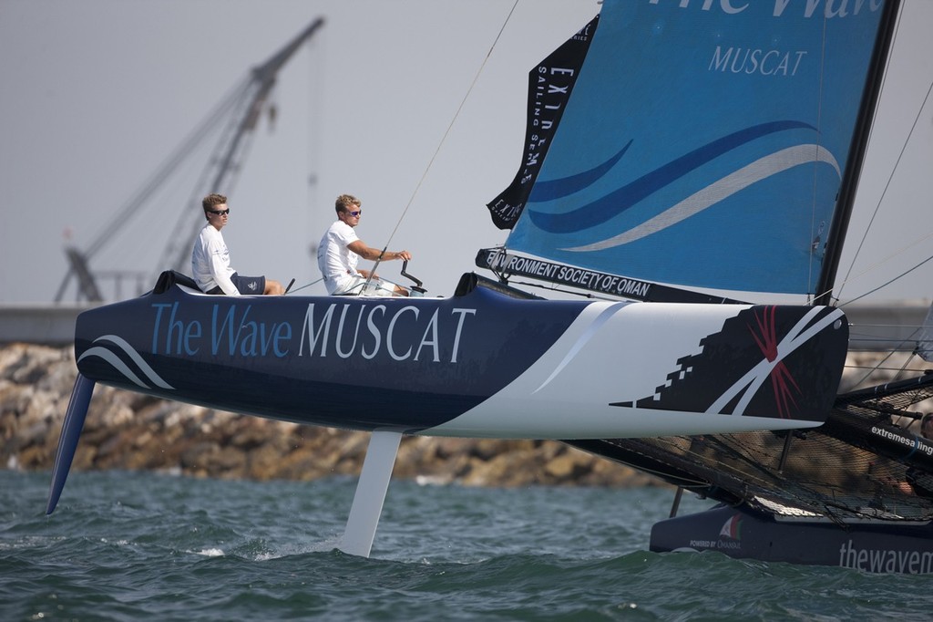 The Wave, Muscat flying a hull - Extreme Sailing Series © Lloyd Images http://lloydimagesgallery.photoshelter.com/