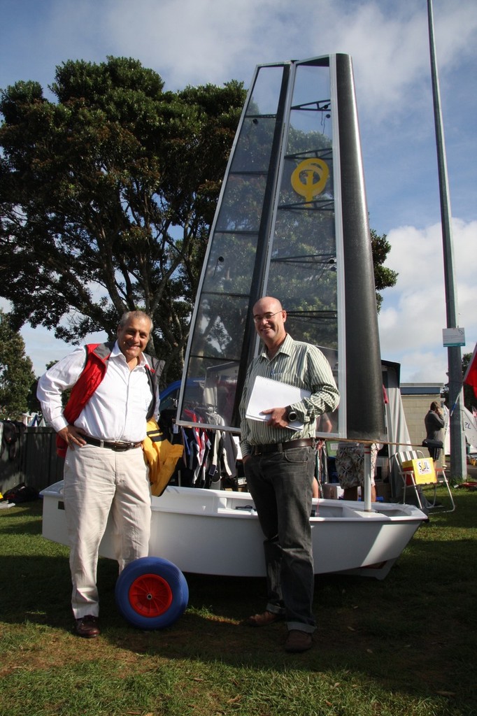 President of IODA, Peter Barclay, with Peter Dawson of the NZ Optimist Worlds Committee - 2011 Toyota Optimist Nationals, Wakatere, Day 1 photo copyright Christine Hansen taken at  and featuring the  class
